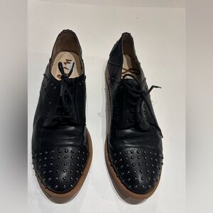 Sam Edelman Jayden studded oxford lace-up shoes black leather silver studs SZ8.5